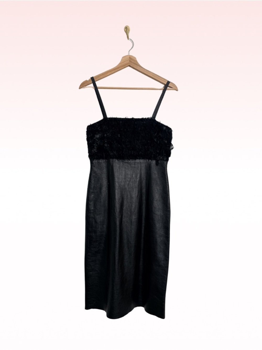 SHERI BODELL Black Leather Feather Dress